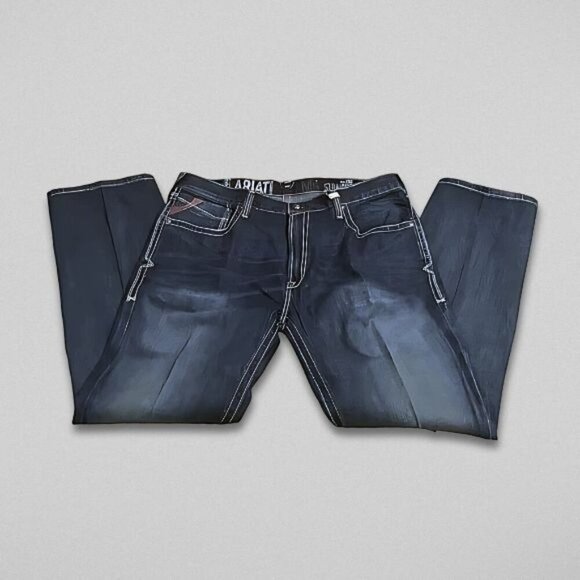 Ariat Arrowhead Deadrun Jeans Slim Straight Leg Five-Pockets Dark Wash M 40x32 - Picture 3 of 16